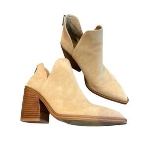 Vince Camuto Tan Suede 4" Block Heel Bootie Boot Size 9M Back Zip